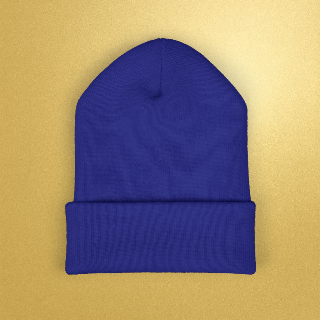 Embroidered Sunburst Cuffed Beanie — Gold Aura Knit Hat - AURA BY RS ®