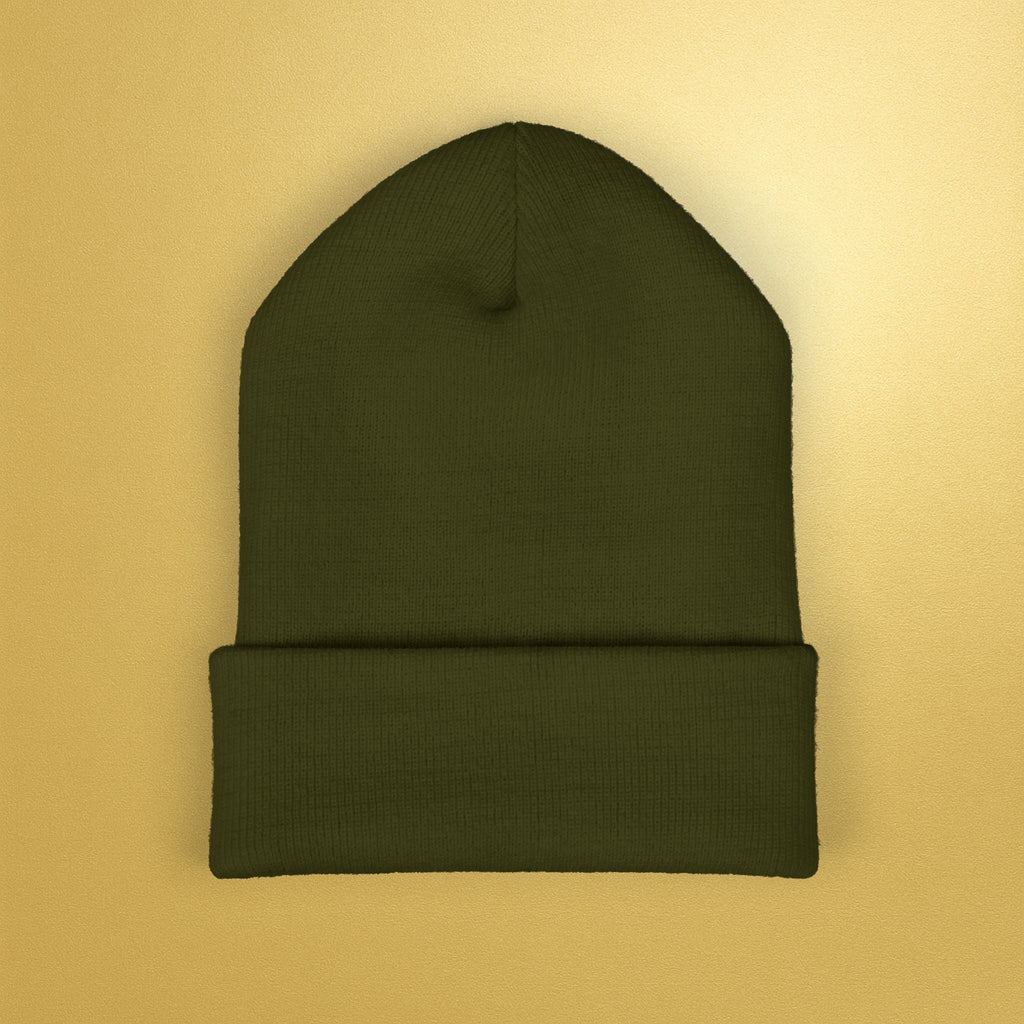Embroidered Sunburst Cuffed Beanie — Gold Aura Knit Hat - AURA BY RS ®