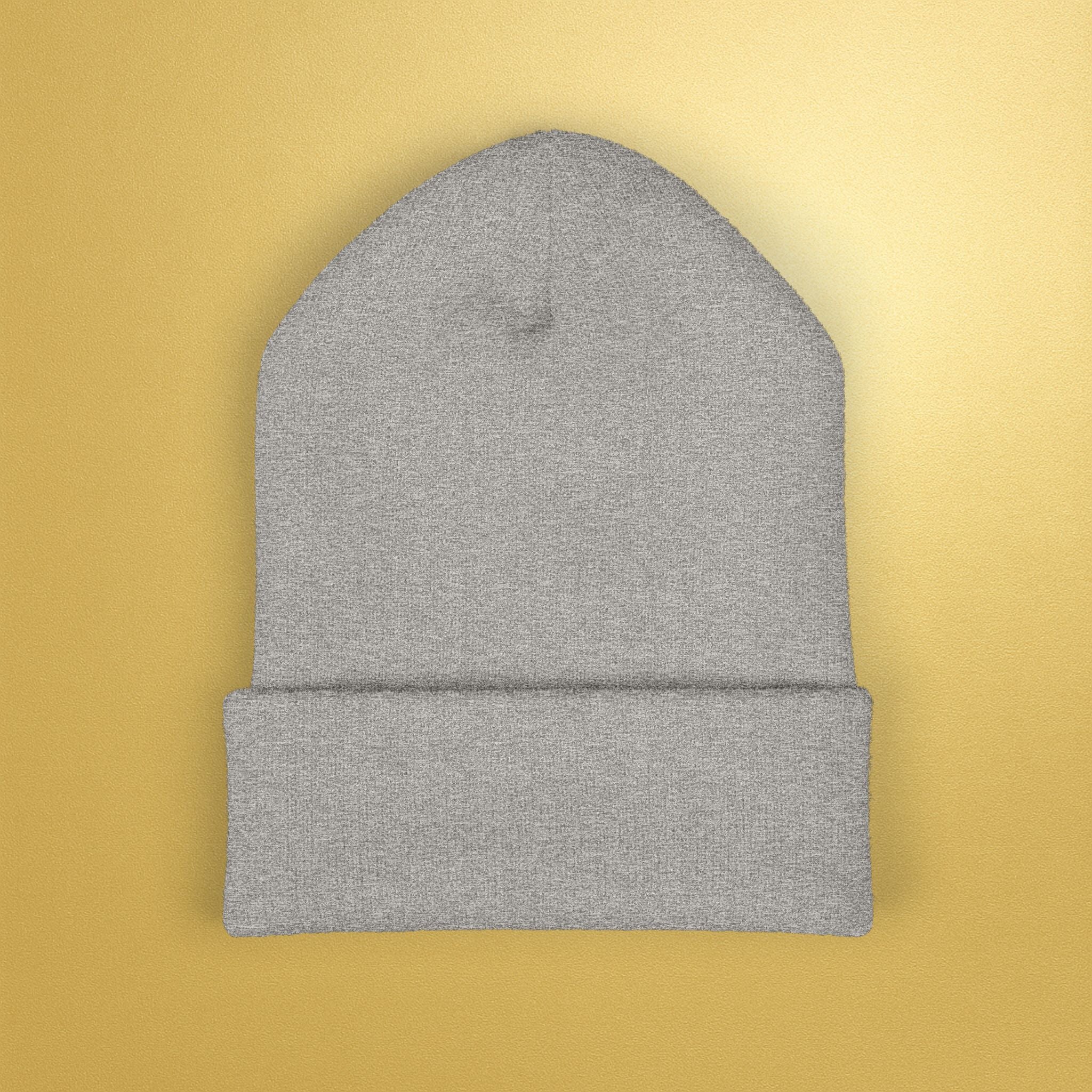 Embroidered Sunburst Cuffed Beanie — Gold Aura Knit Hat - AURA BY RS ®