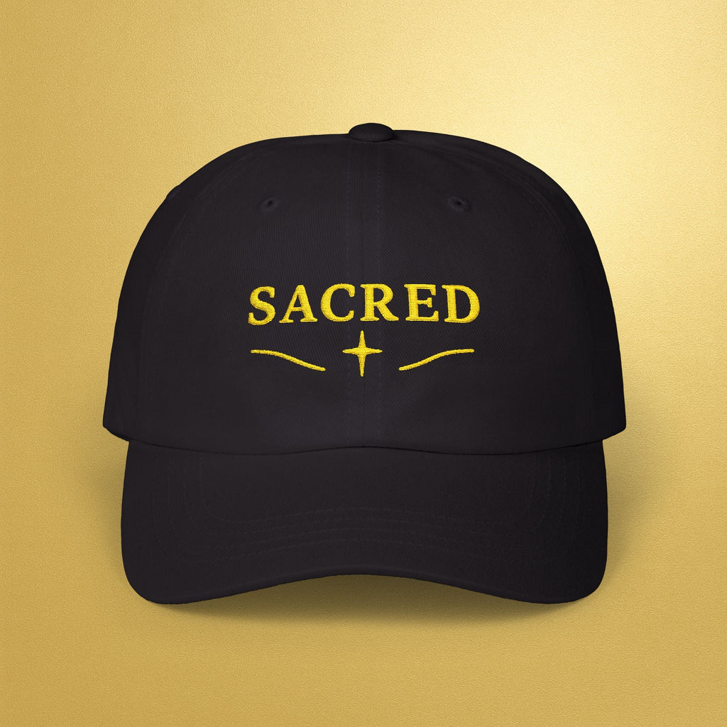 Sacred Embroidered — Adjustable Hat with Gold 'SACRED' Cross Accent - AURA BY RS ®